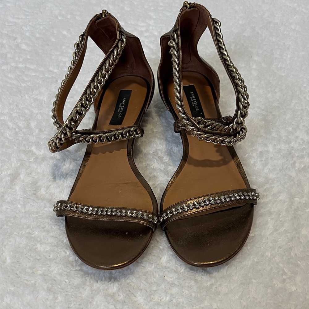 Ann Taylor Bronze‎ Chain Strap Zip Closure Sandals 9M